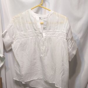 Madewell White Lace-Inset Pintucked Henley Top With  Button Detail Size XS NWT